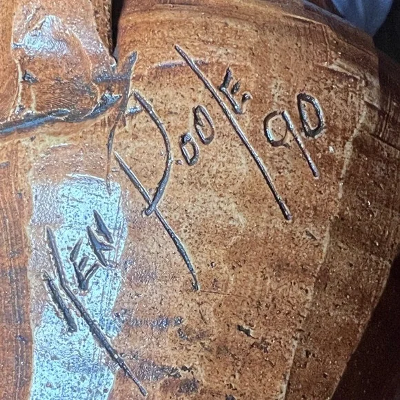 Ken Poole 1990 Rockhouse Pitcher Blue glaze Floral Embossed Signed Art Pottery